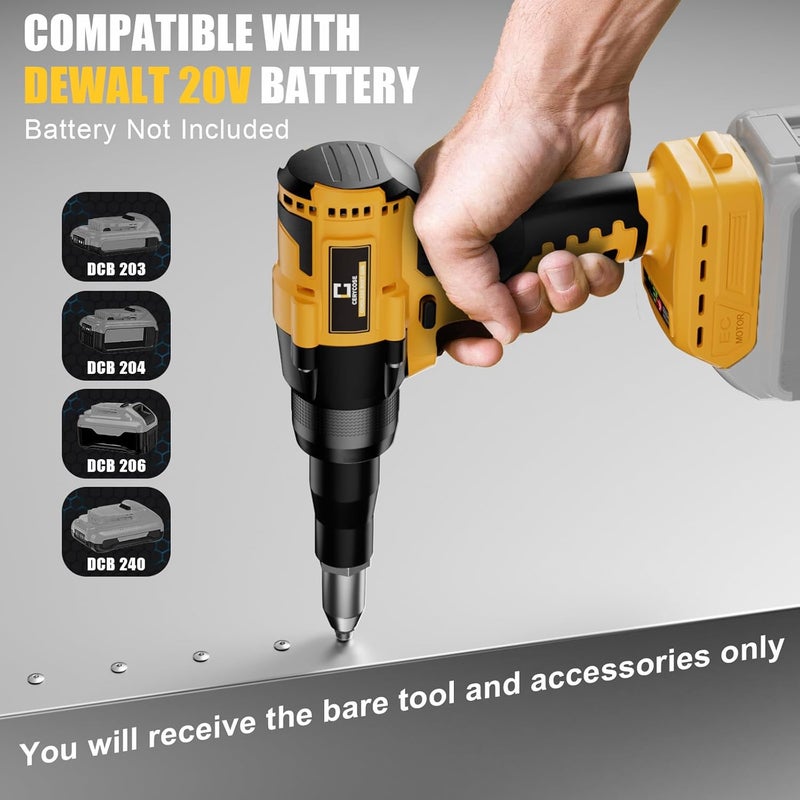 Cerycose Rivet Gun Compatible with Dewalt 20V Battery, Cordless Rivet Tool with 3 Size (1/8", 5/32", 3/16") Aluminum Rivets, Brushless Motor Rivet Gun Kit Nose Piece, No Battery - Image 3